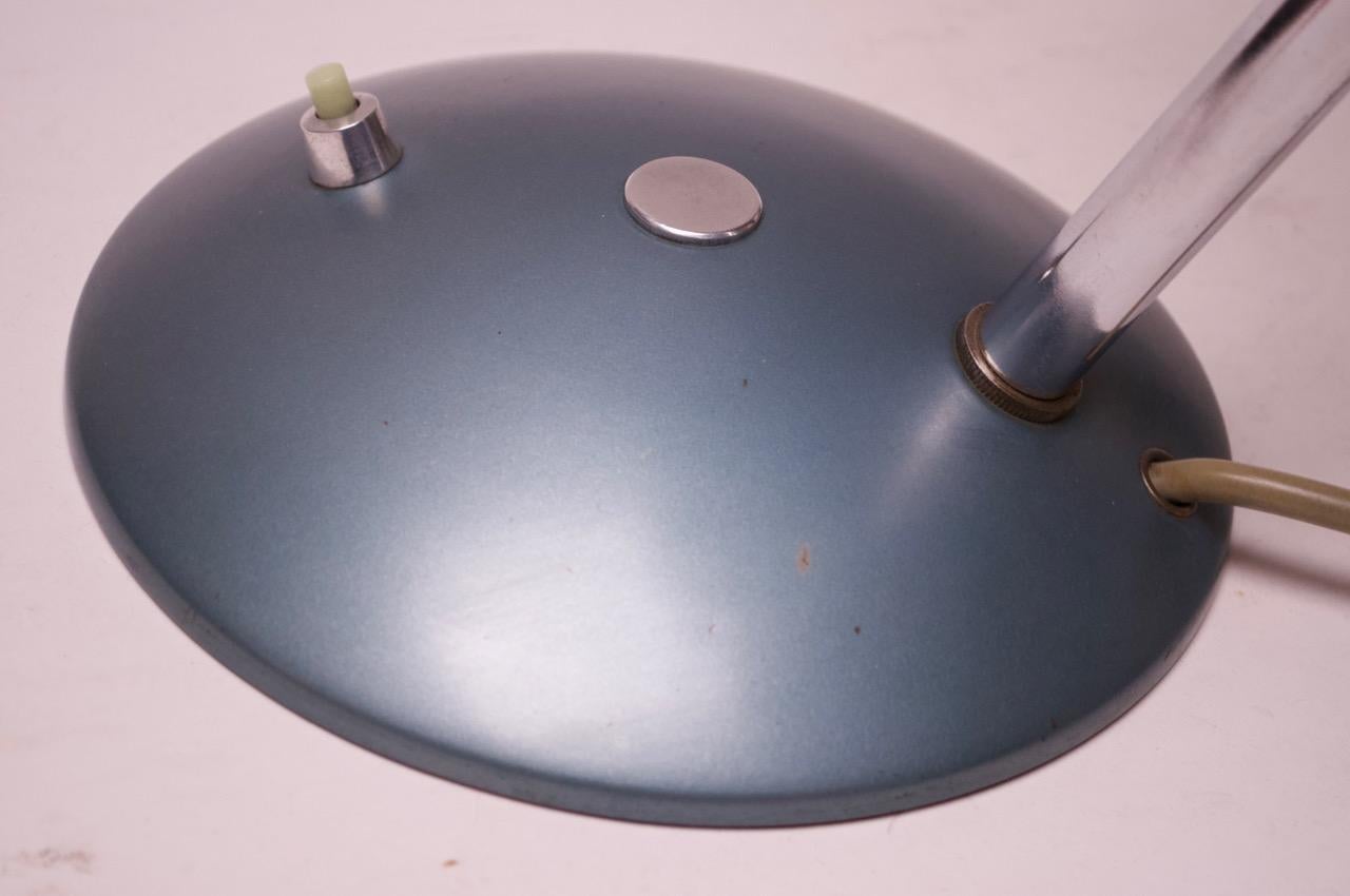 Midcentury German Gooseneck Table Lamp in Metallic Blue by Helo Leuchten For Sale 13