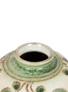 Mid-Century German Green and Beige Vine Design Ceramic Vase