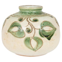 Mid-Century German Green and Beige Vine Design Ceramic Vase