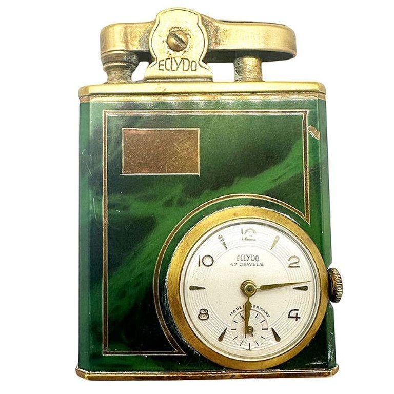 green electronic cigarette lighter watch Mid Century German Green Marble German Brass Lighter w/ Watch by Eclydo at  1stDibs