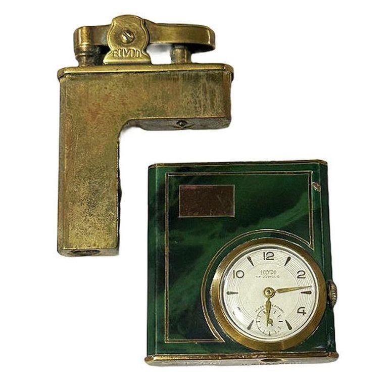 green electronic cigarette lighter watch Mid Century German Green Marble German Brass Lighter w/ Watch by Eclydo at  1stDibs