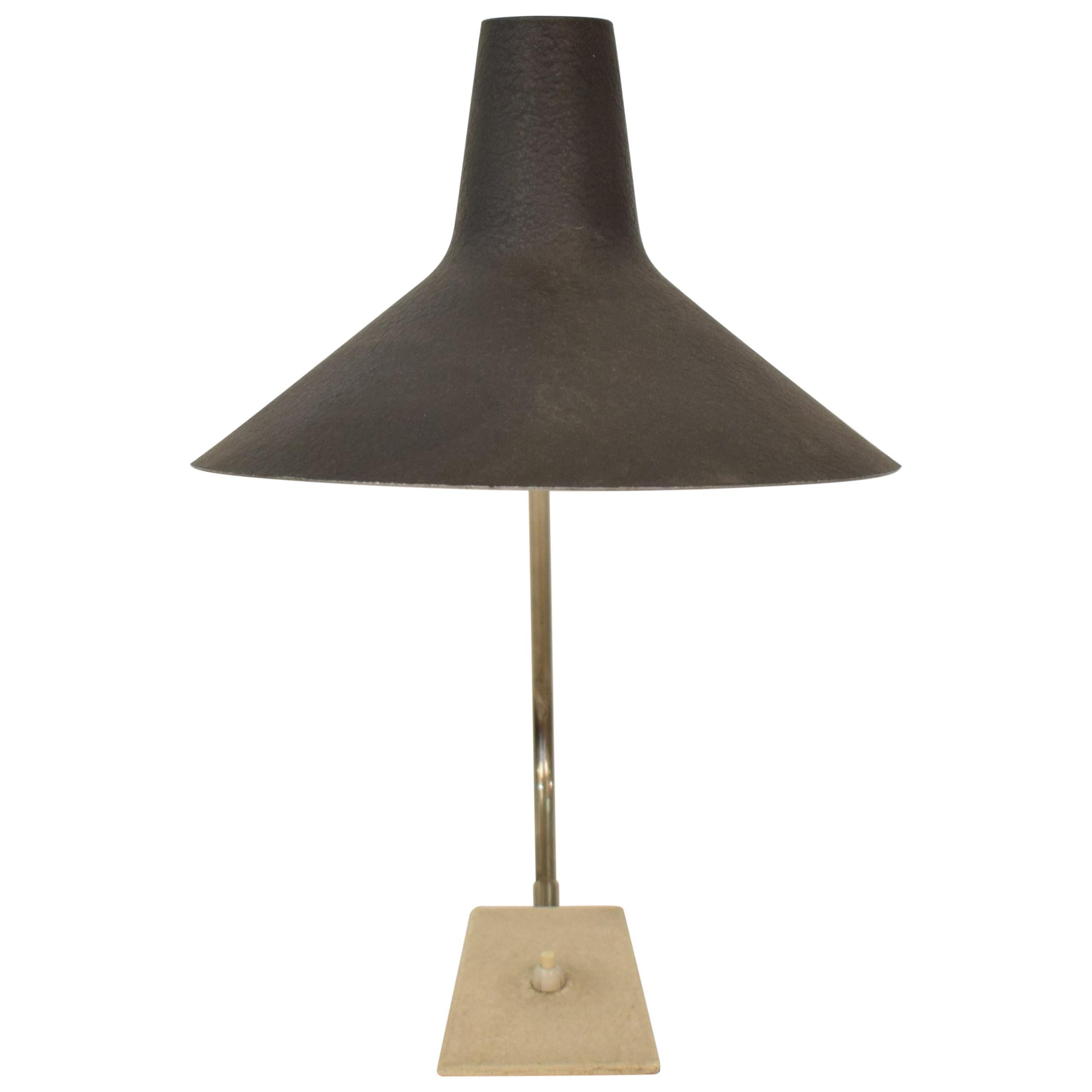 Midcentury German Grey, Chrome and White Table Lamp by Gebrüder Cosack, 1950s For Sale