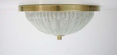 Midcentury German Ice Glass and Brass Flush Mount Wall Light Sconce, 1960s