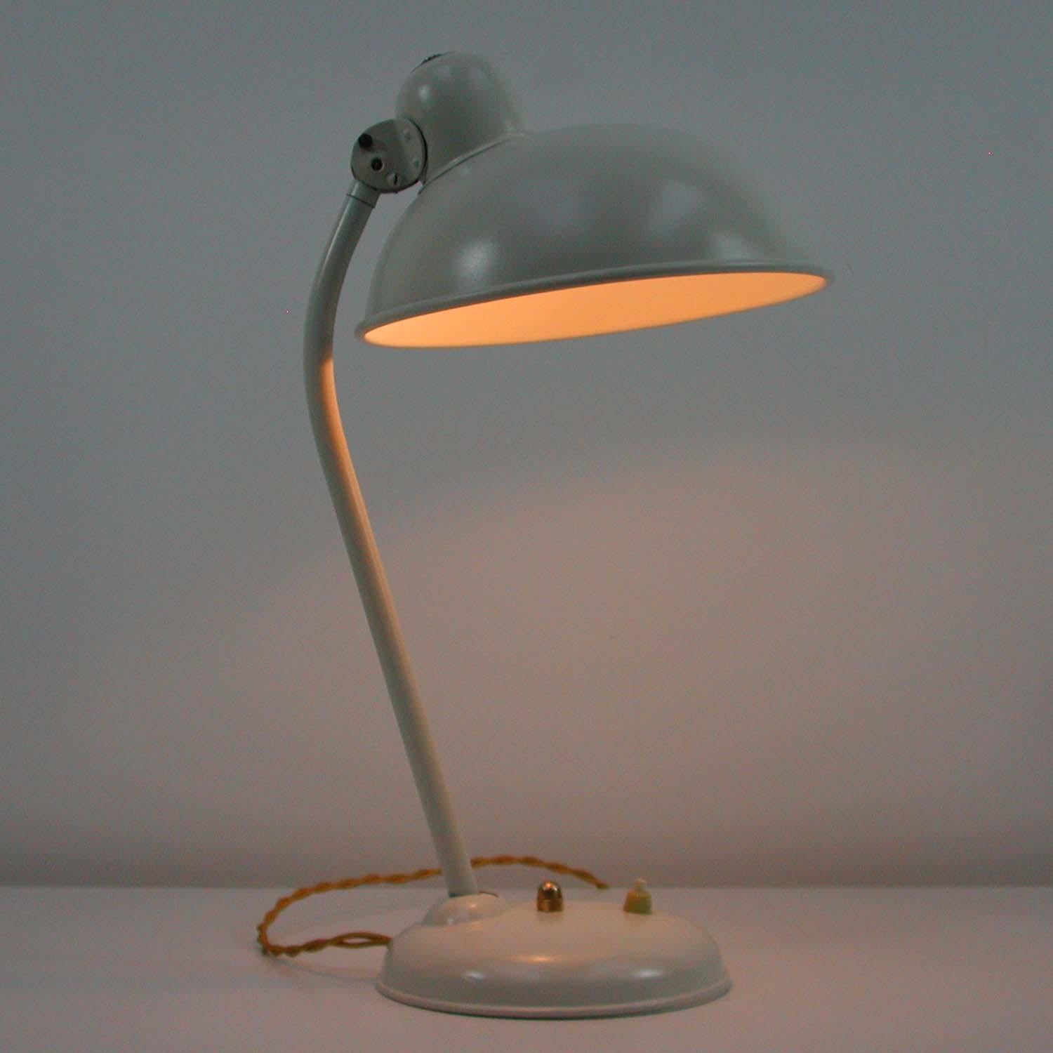 Metal Midcentury German Industrial Work Cream Table Lamp by HELO, 1950s
