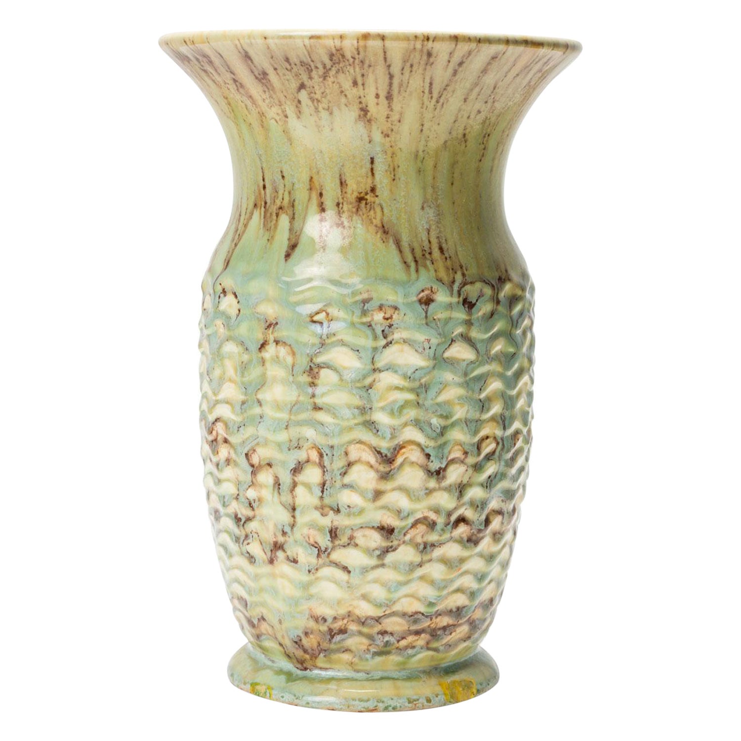 Mid-Century German Light Green and Brown Drip Glazed Ceramic Vase
