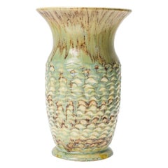 Mid-Century German Light Green and Brown Drip Glazed Ceramic Vase