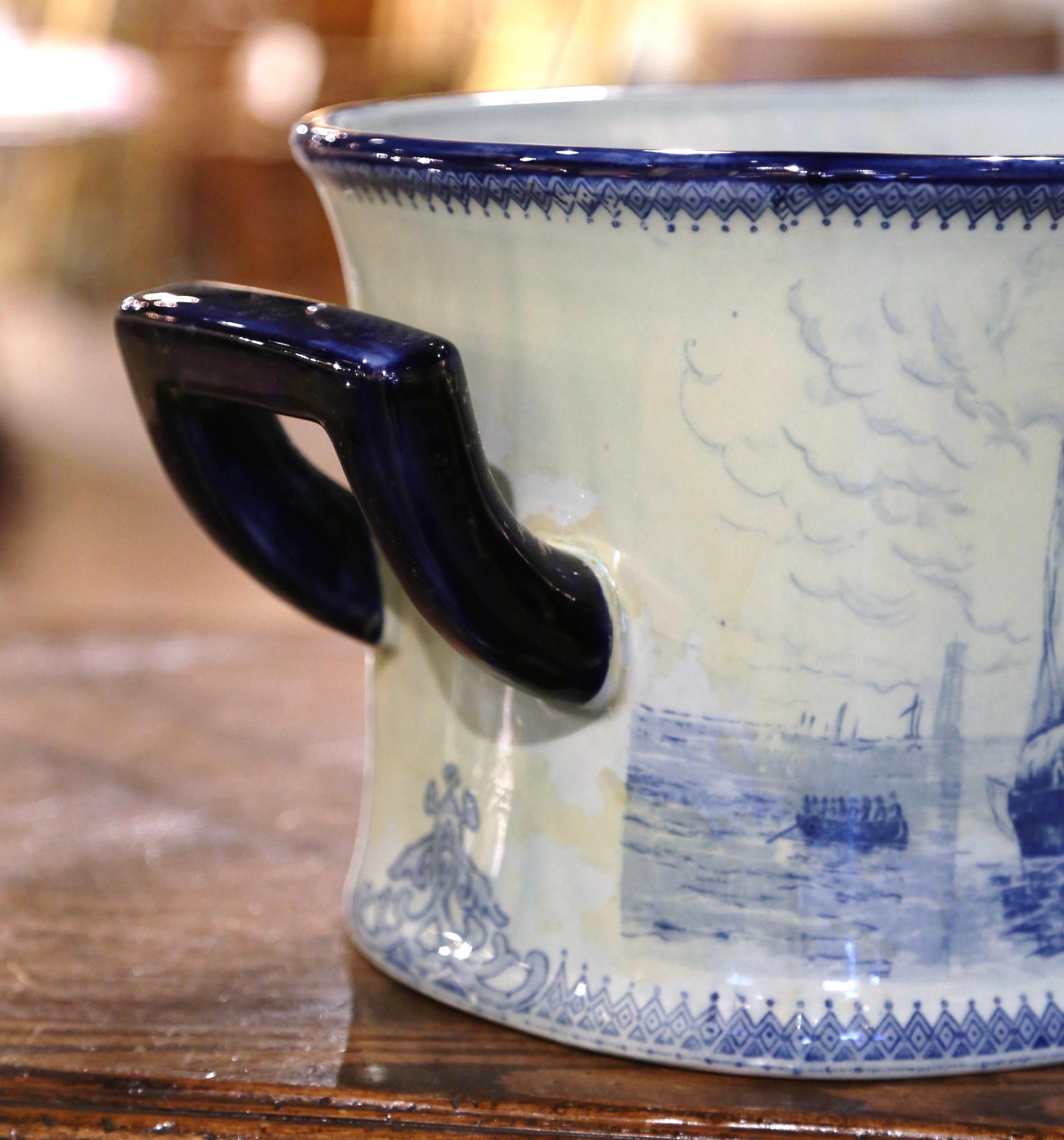 Jardinera alemana de mediados de siglo de porcelana azul y blanca pintada a mano de Meissen Hecho a mano