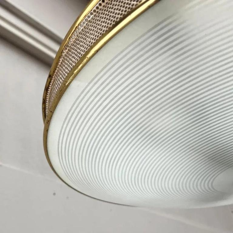 Mid-Century German Metal, Mesh and Glass Plafoniere Ceiling Lamp, 1960s For Sale 1