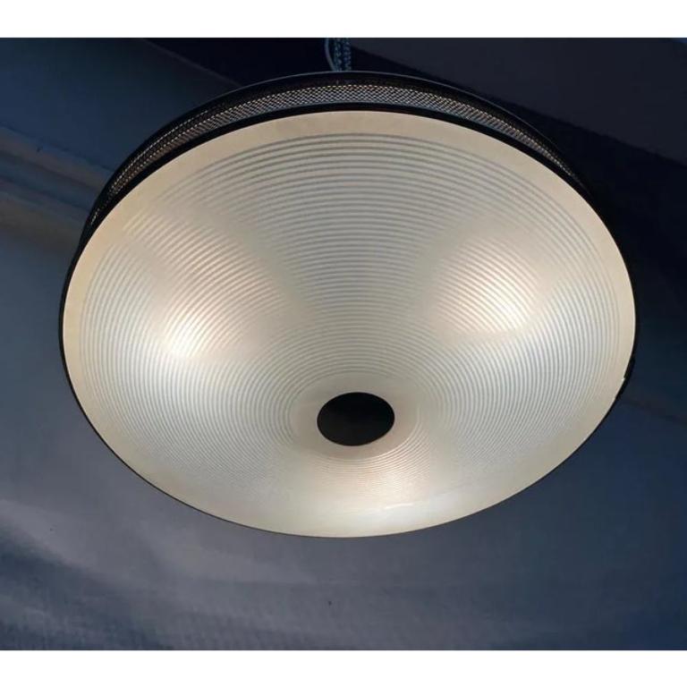 Mid-Century German Metal, Mesh and Glass Plafoniere Ceiling Lamp, 1960s For Sale 4