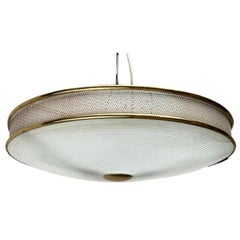 Mid-Century German Metal, Mesh and Glass Plafoniere Ceiling Lamp, 1960s