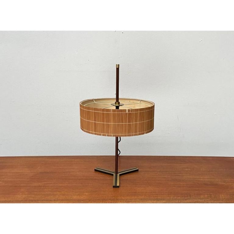 Mid-Century German Minimalist Tripod Teak Table Lamp from Kaiser Leuchten, 1960s For Sale 4