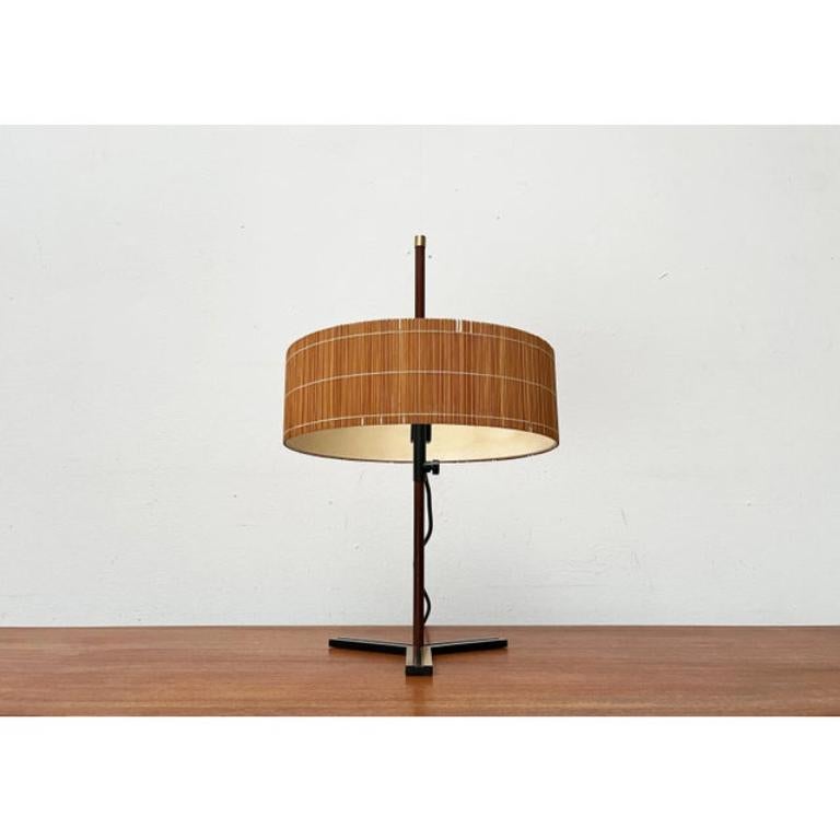 Mid-Century German Minimalist Tripod Teak Table Lamp from Kaiser Leuchten, 1960s For Sale 1