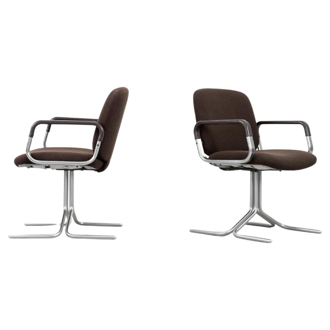 Pair of Midcentury German Modern Brown Aluminum Chairs from Mauser Werke Waldeck