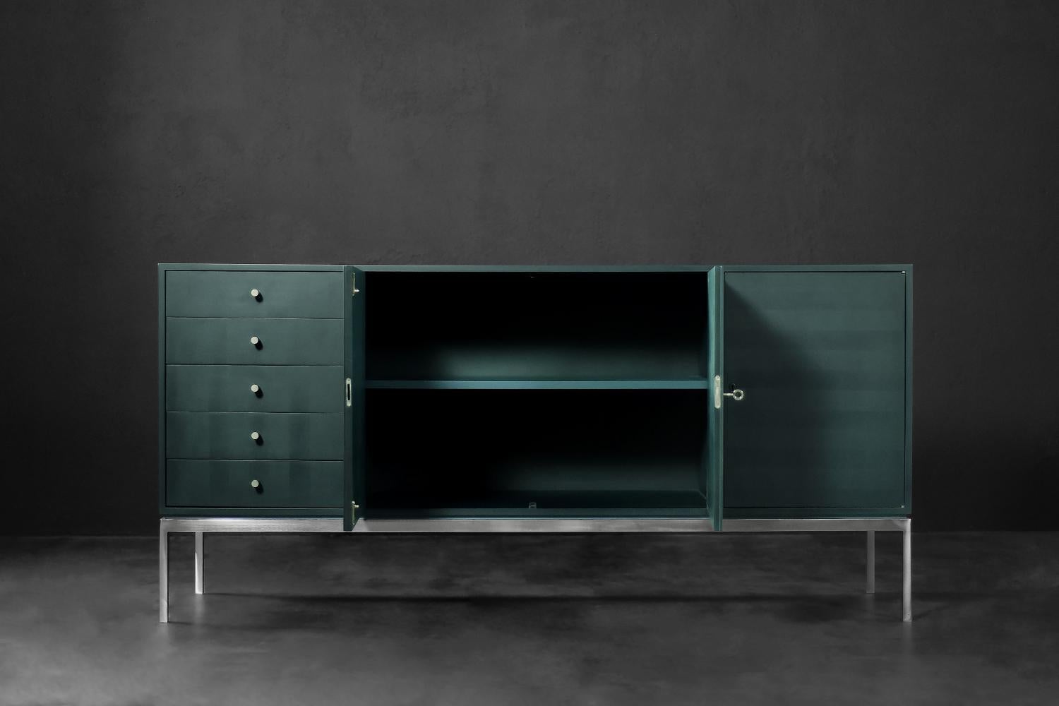Mid-Century German Modern High Turquoise Sideboard with Drawers, 1970s For Sale 3