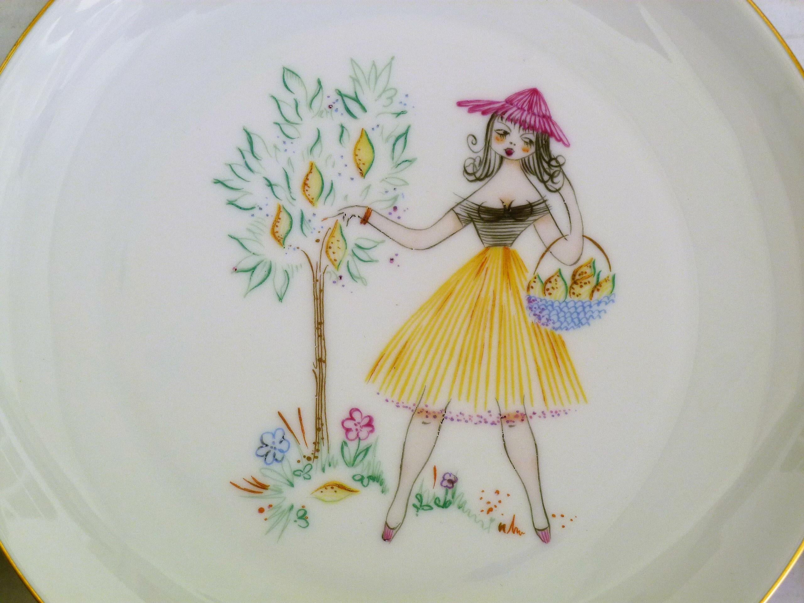 Midcentury German Porcelain Decorative Dessert Plate Set of 9 Heinrich Bavaria 6