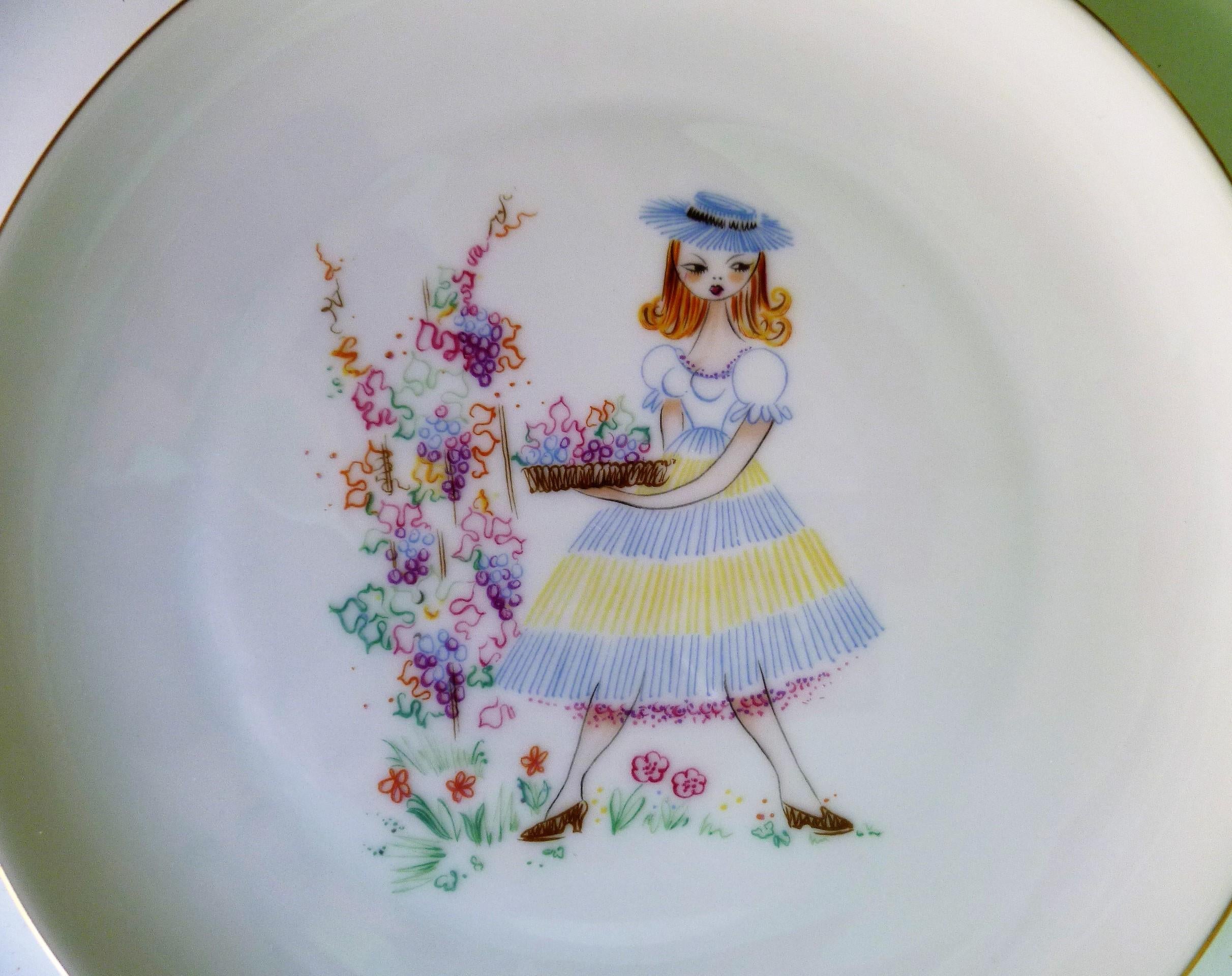 Mid-20th Century Midcentury German Porcelain Decorative Dessert Plate Set of 9 Heinrich Bavaria