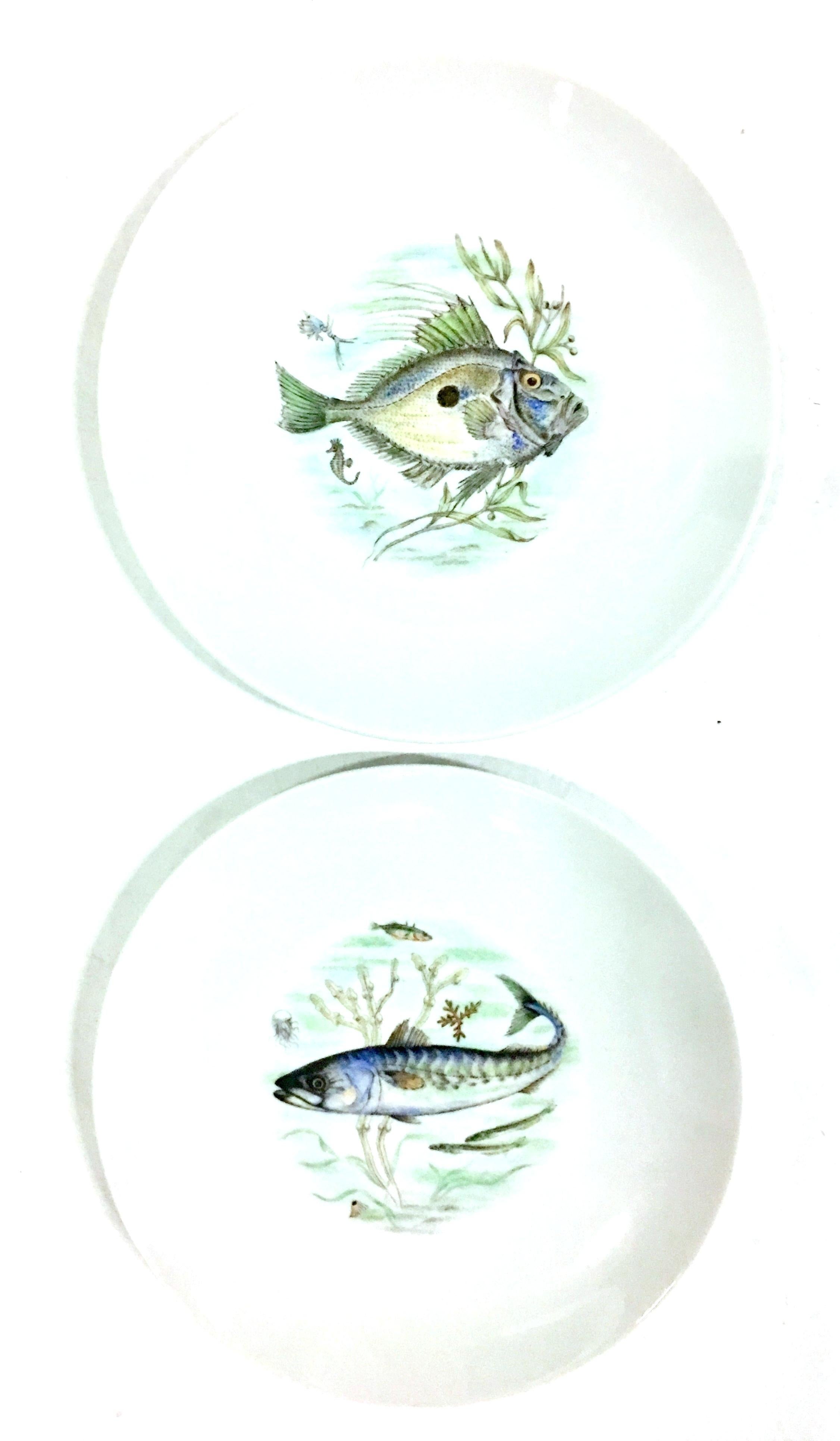 20th Century Mid-Century German Porcelain Hand-Painted Fish Service Set Of 7 By, JKW