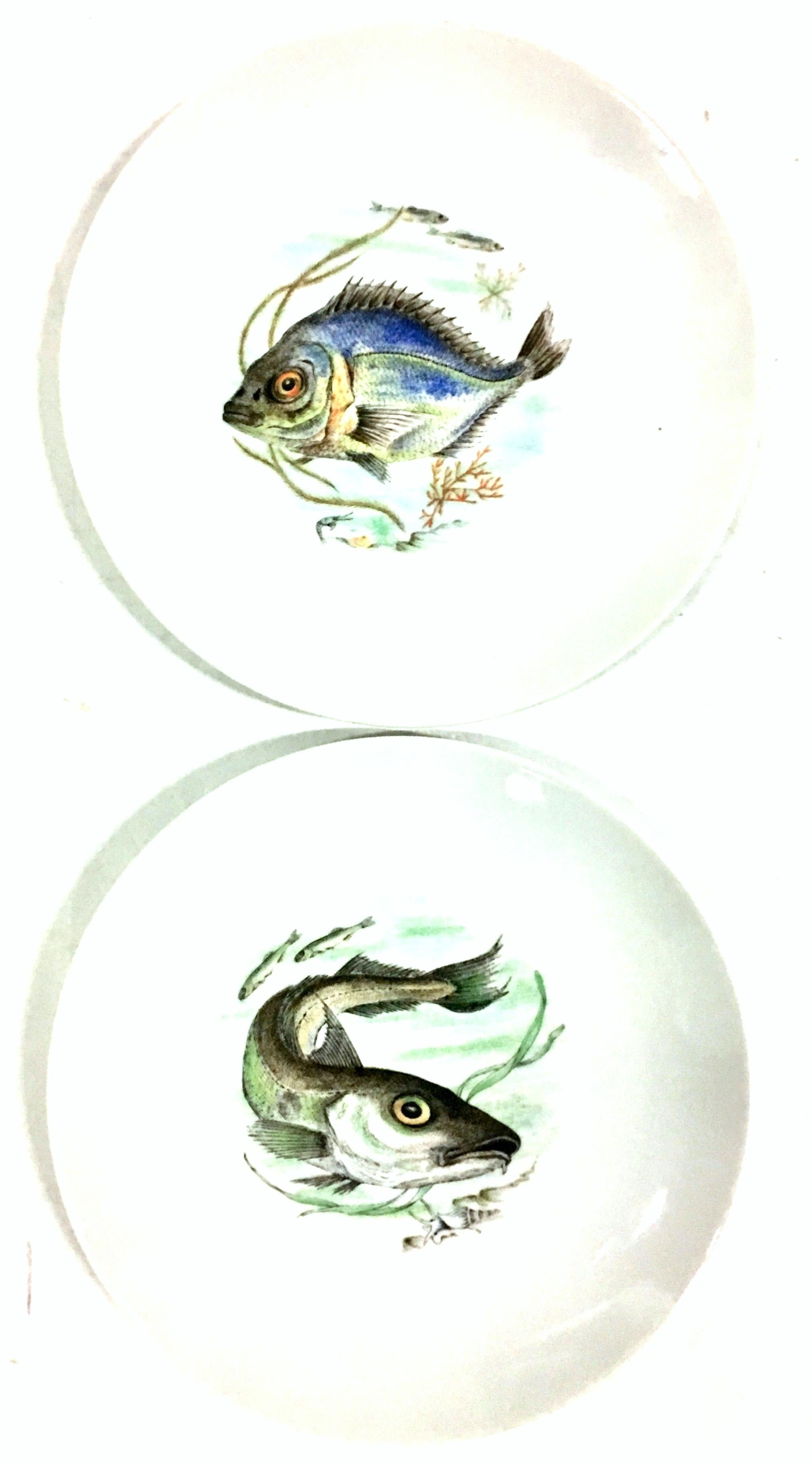 Mid-Century German Porcelain Hand-Painted Fish Service Set Of 7 By, JKW 1