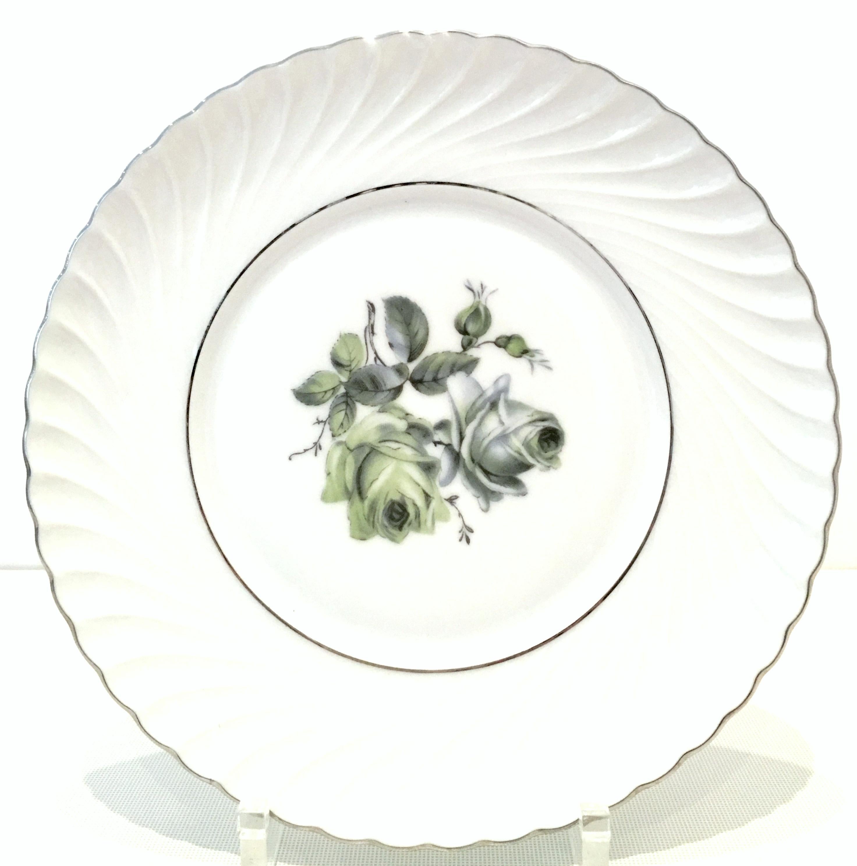 Midcentury German Porcelain & Platinum Dinnerware by, Royal Tettau, Set of 12 In Good Condition For Sale In West Palm Beach, FL