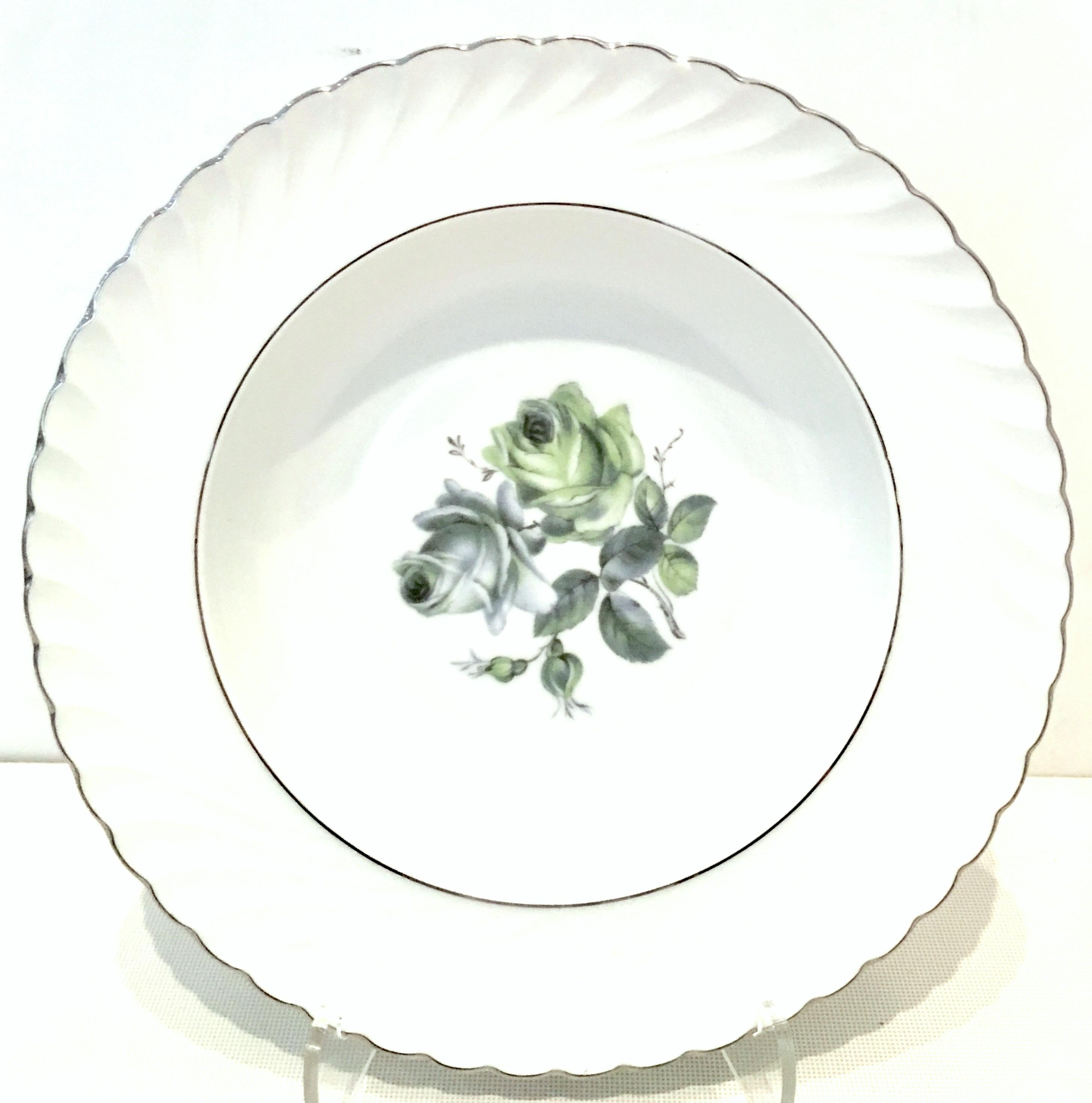 20th Century Midcentury German Porcelain & Platinum Dinnerware by, Royal Tettau, Set of 12 For Sale