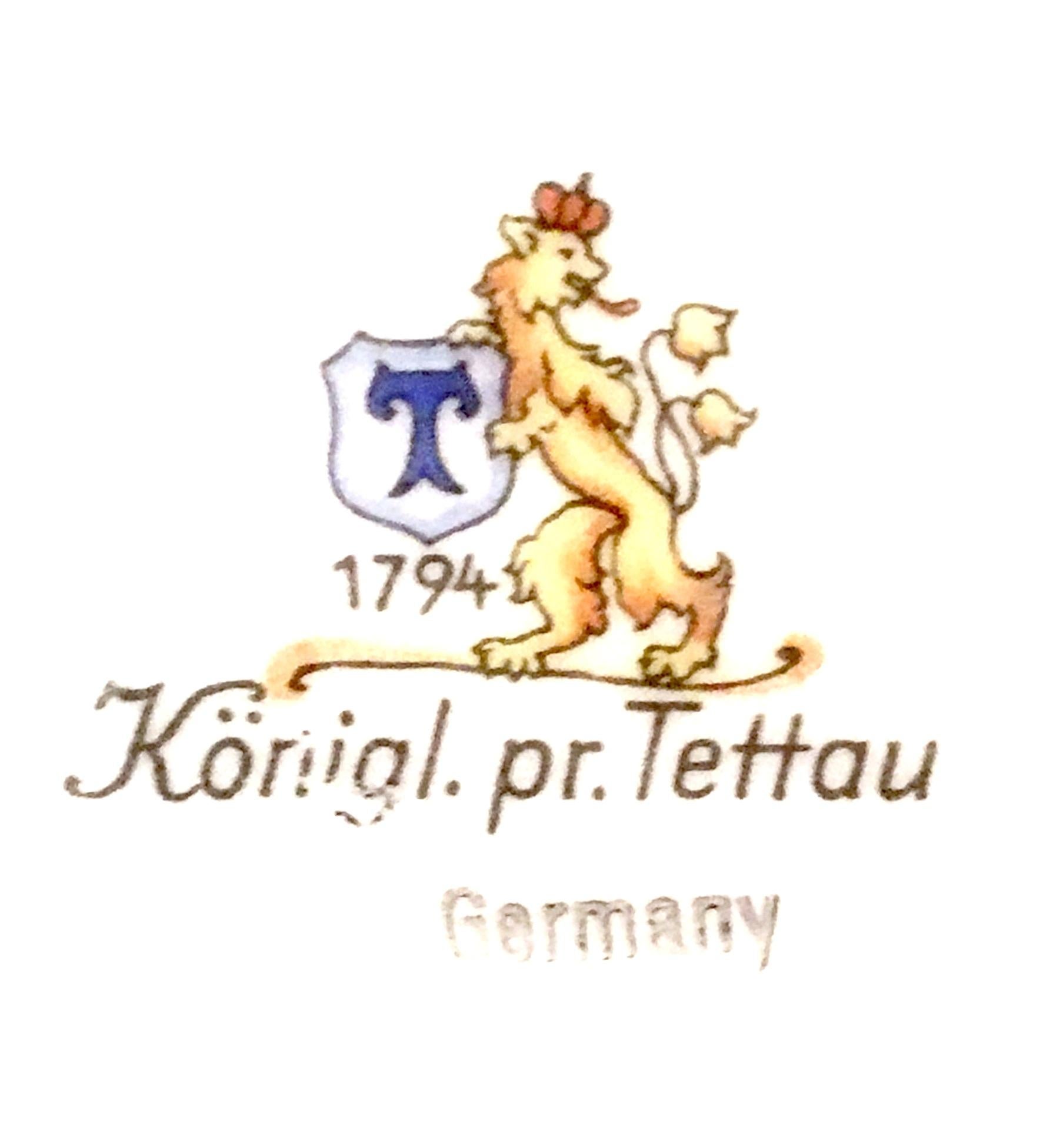 Midcentury German Porcelain & Platinum Dinnerware by, Royal Tettau, Set of 12 For Sale 3