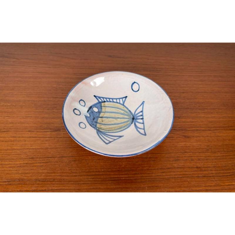 Assiette à poterie allemande du milieu du siècle avec poisson par Wilhelm Diebener pour Gothaer, années 1960 en vente 5