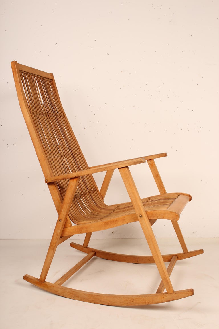 Midcentury German Rattan Rocking Chair, 1960s at 1stDibs