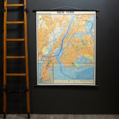 Mid-century German School Wall Map New York City and Vicinity Map c.1962