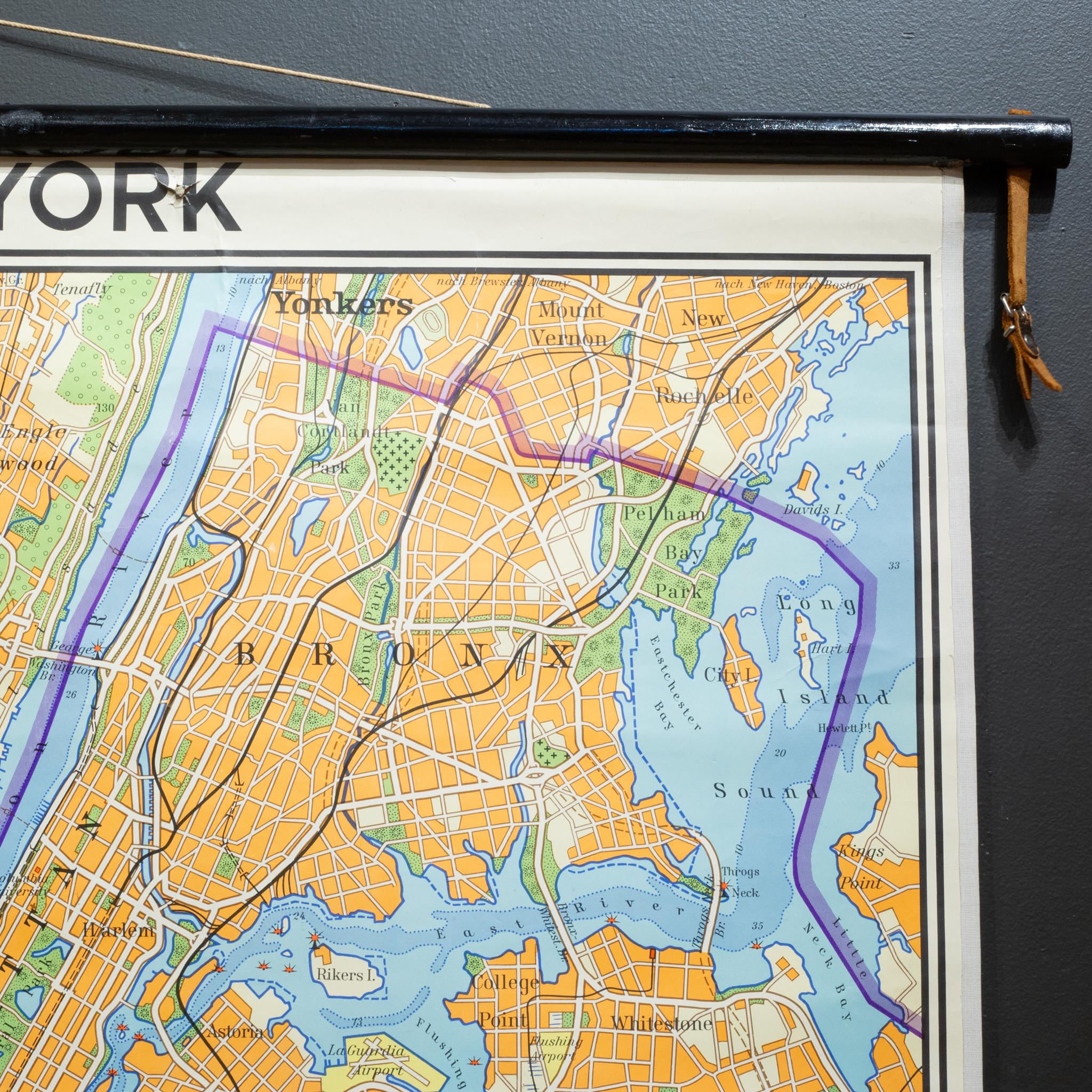 Wandkarte der deutschen Schule aus der Mitte des Jahrhunderts, New York City und Vicinity Map, ca. 1962 (Deutsch) im Angebot