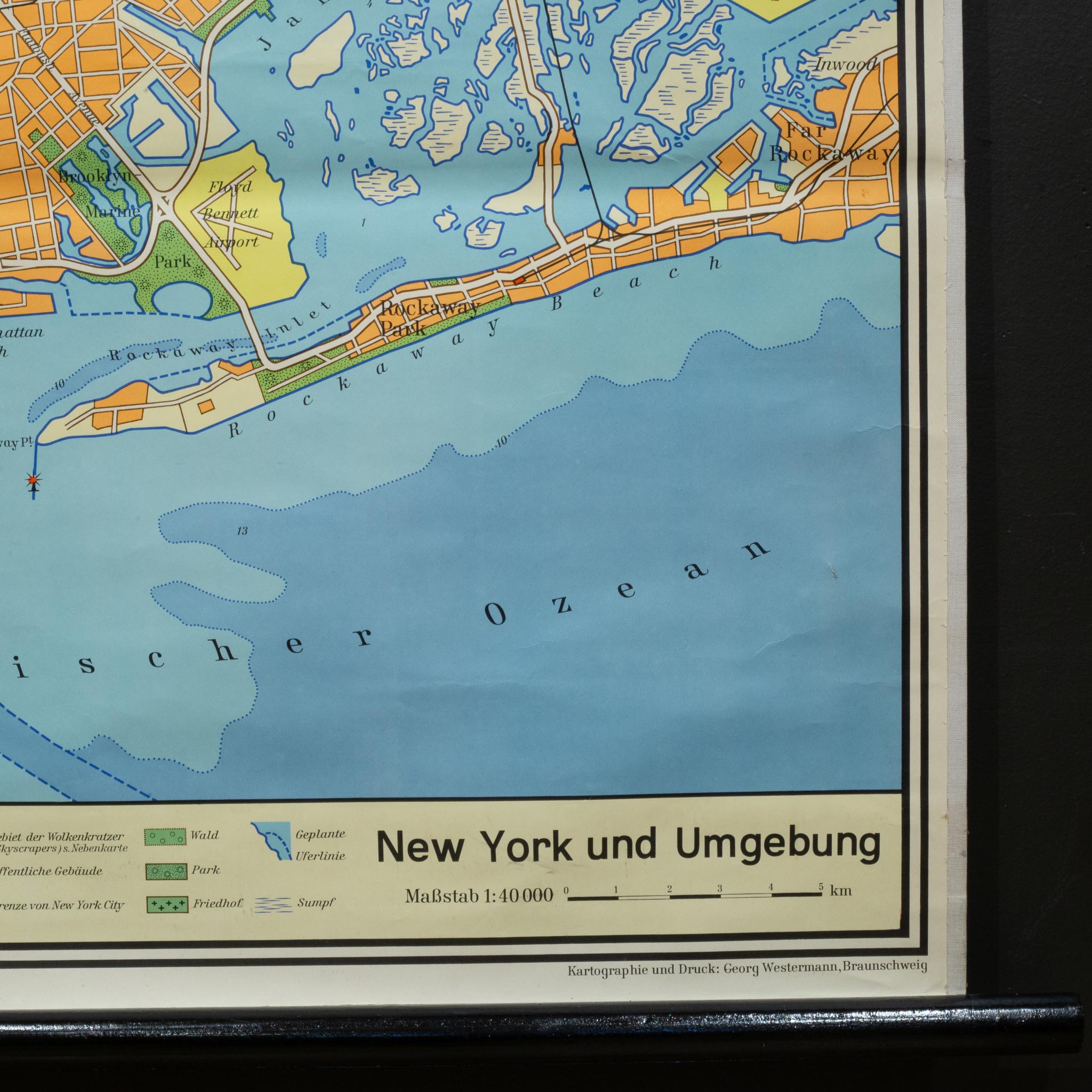 Wandkarte der deutschen Schule aus der Mitte des Jahrhunderts, New York City und Vicinity Map, ca. 1962 im Angebot 1