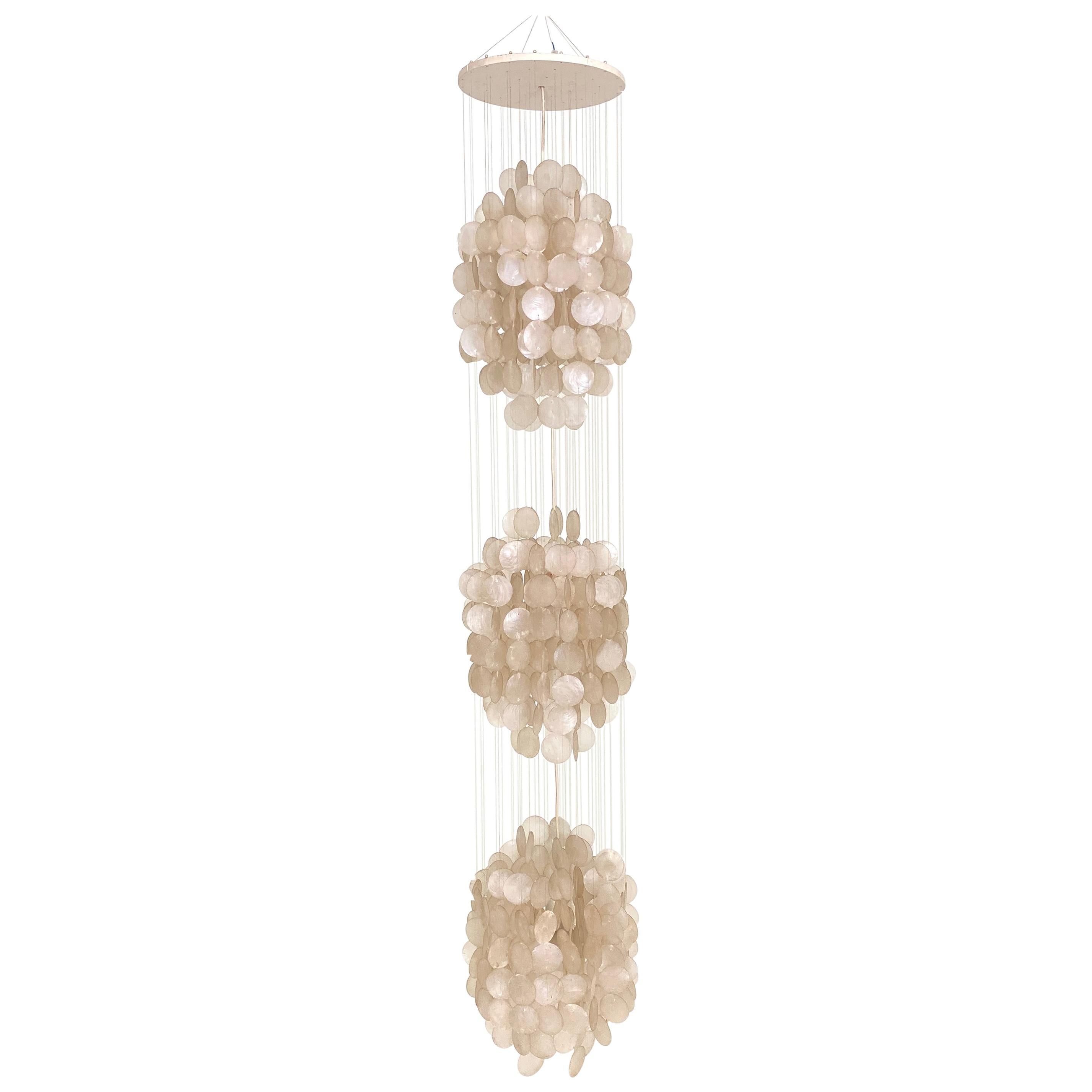Mid Century German Seashell Pendant Lamp with Mother of Pearl Flakes, 1970s