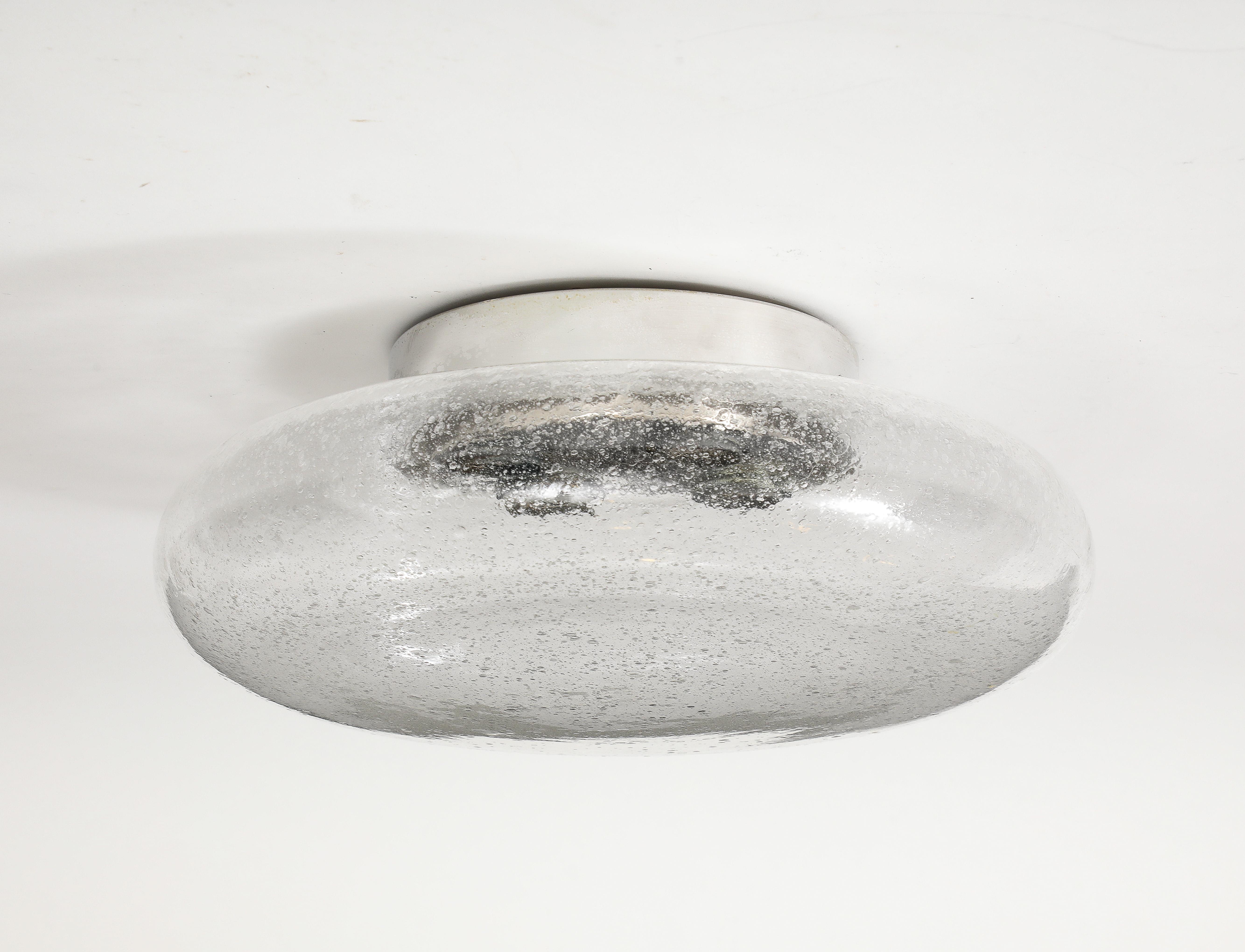 Mid-Century Modern Mid Century, German, Seed Glass / Chrome Flushmount For Sale