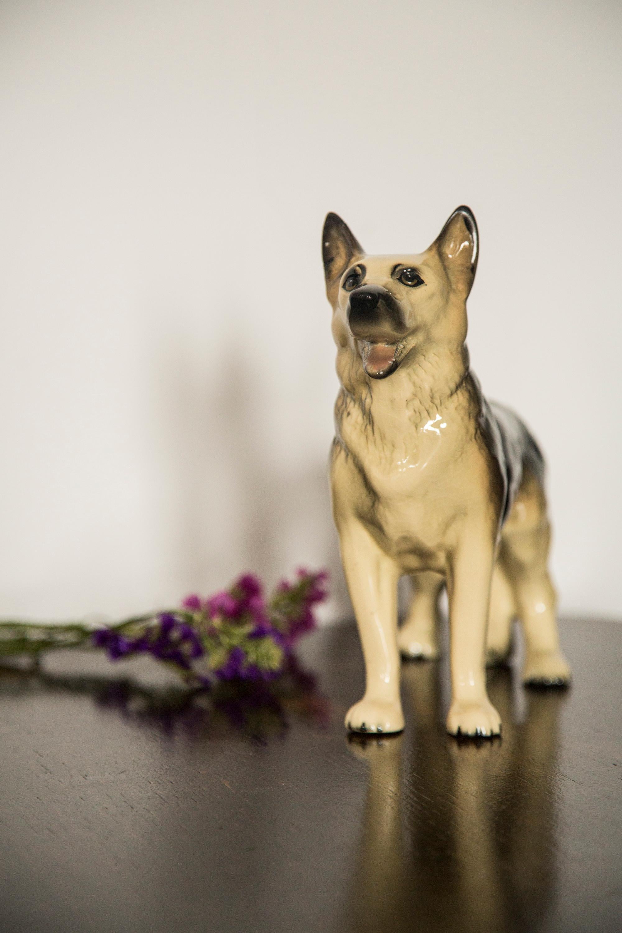 Mid-Century Modern Midcentury German Shepherd Ceramic Dog Sculpture, Europe, 1960s For Sale