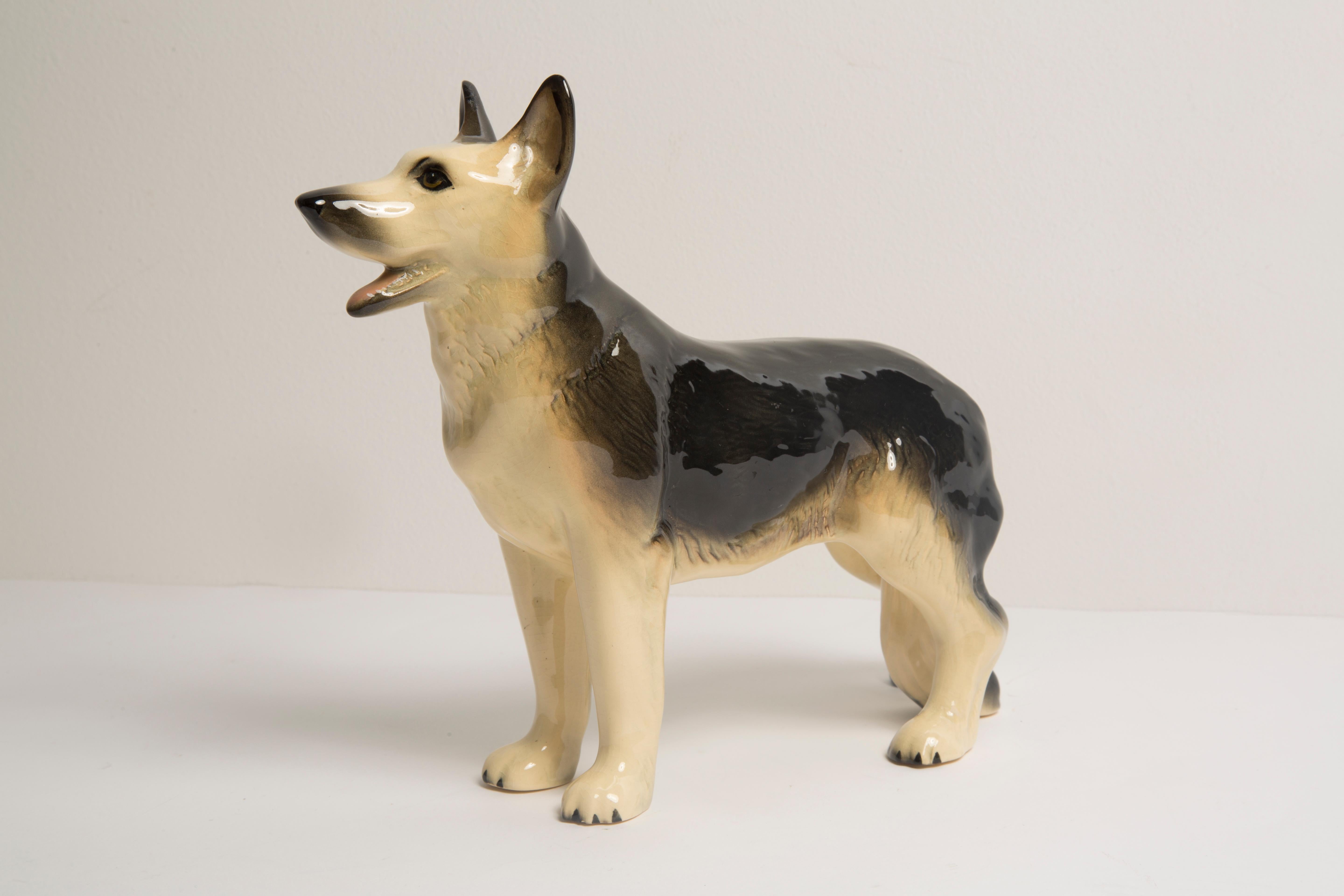 20th Century Midcentury German Shepherd Ceramic Dog Sculpture, Europe, 1960s For Sale
