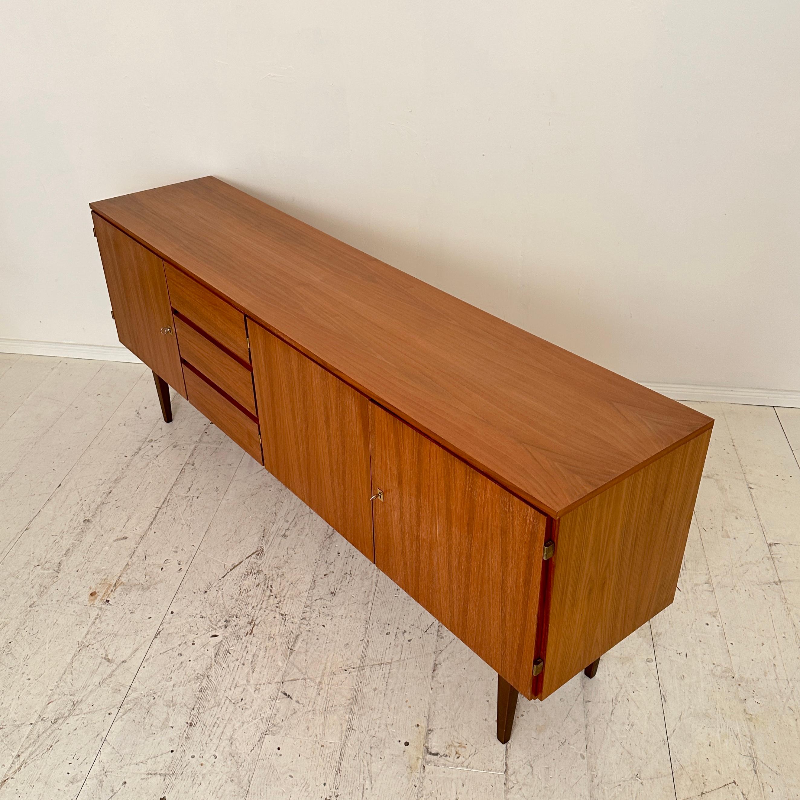 Mid Century German Sideboard Brown Walnut with Drawers and Doors, around 1960 7