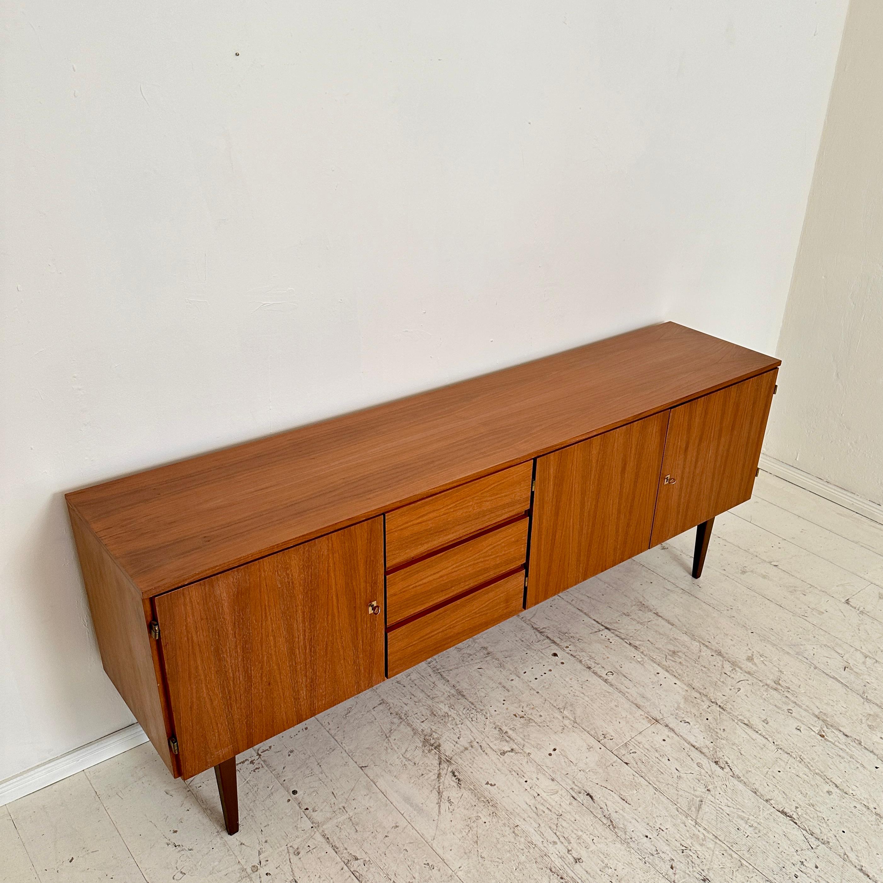 Mid Century German Sideboard Brown Walnut with Drawers and Doors, around 1960 1