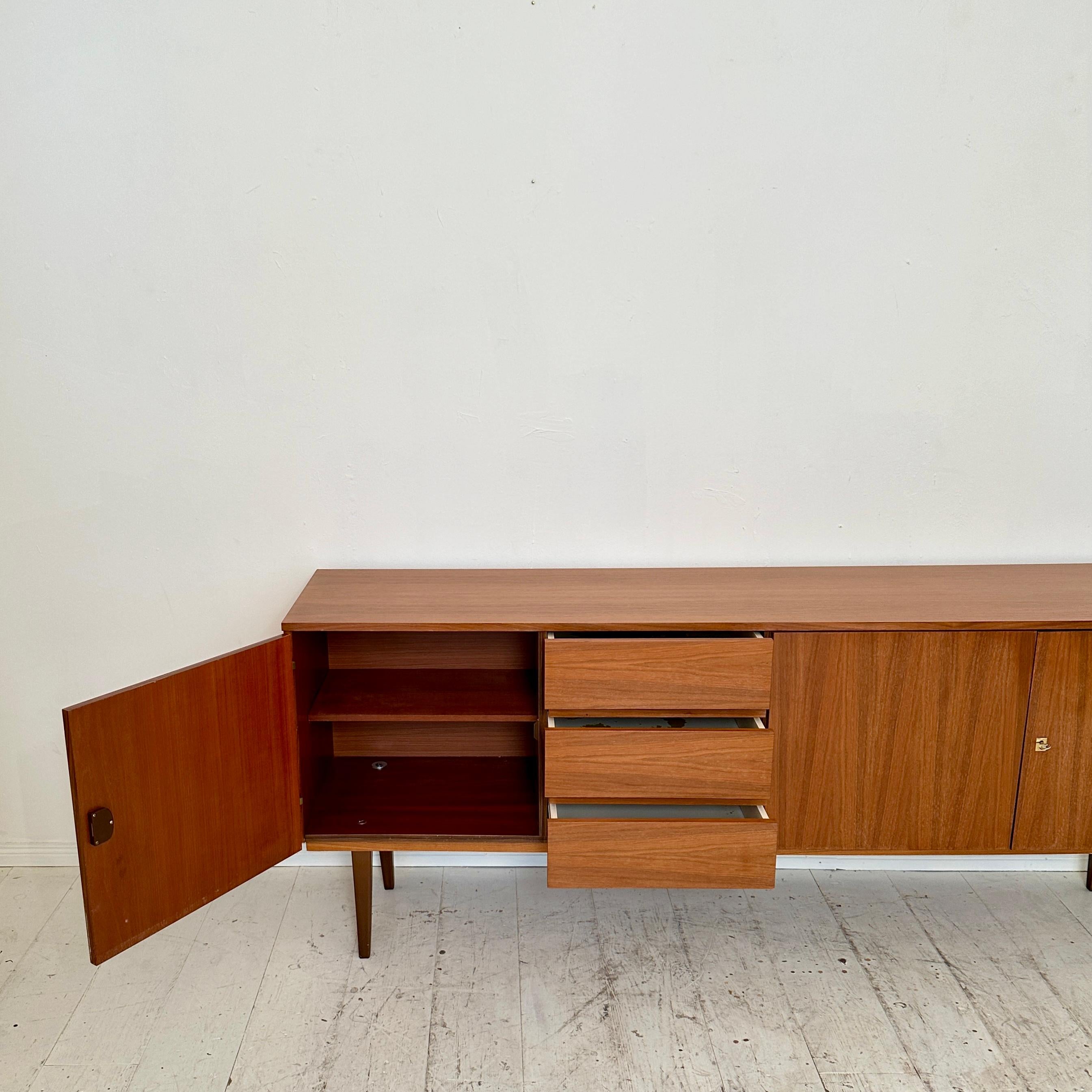Mid Century German Sideboard Brown Walnut with Drawers and Doors, around 1960 3