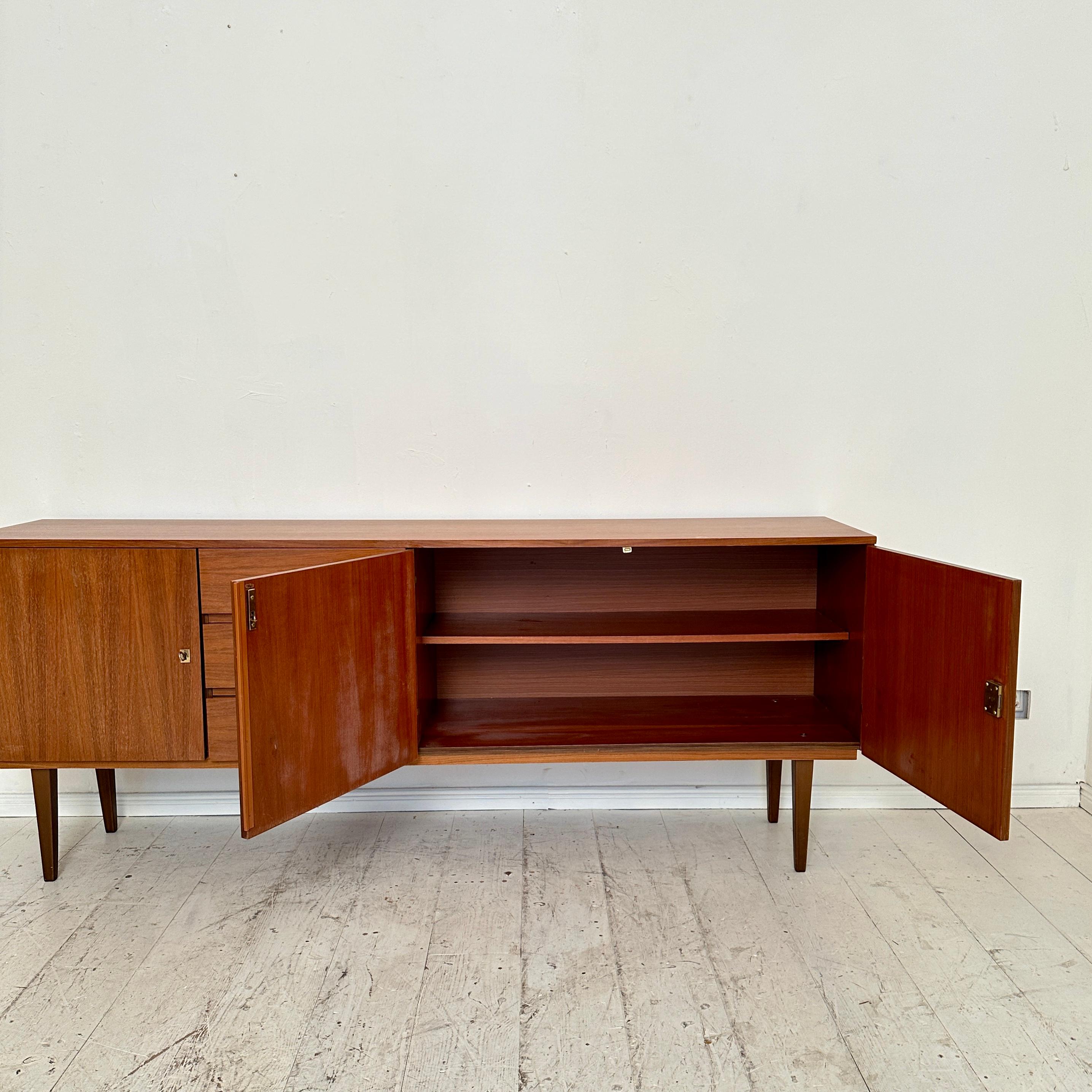 Mid Century German Sideboard Brown Walnut with Drawers and Doors, around 1960 4