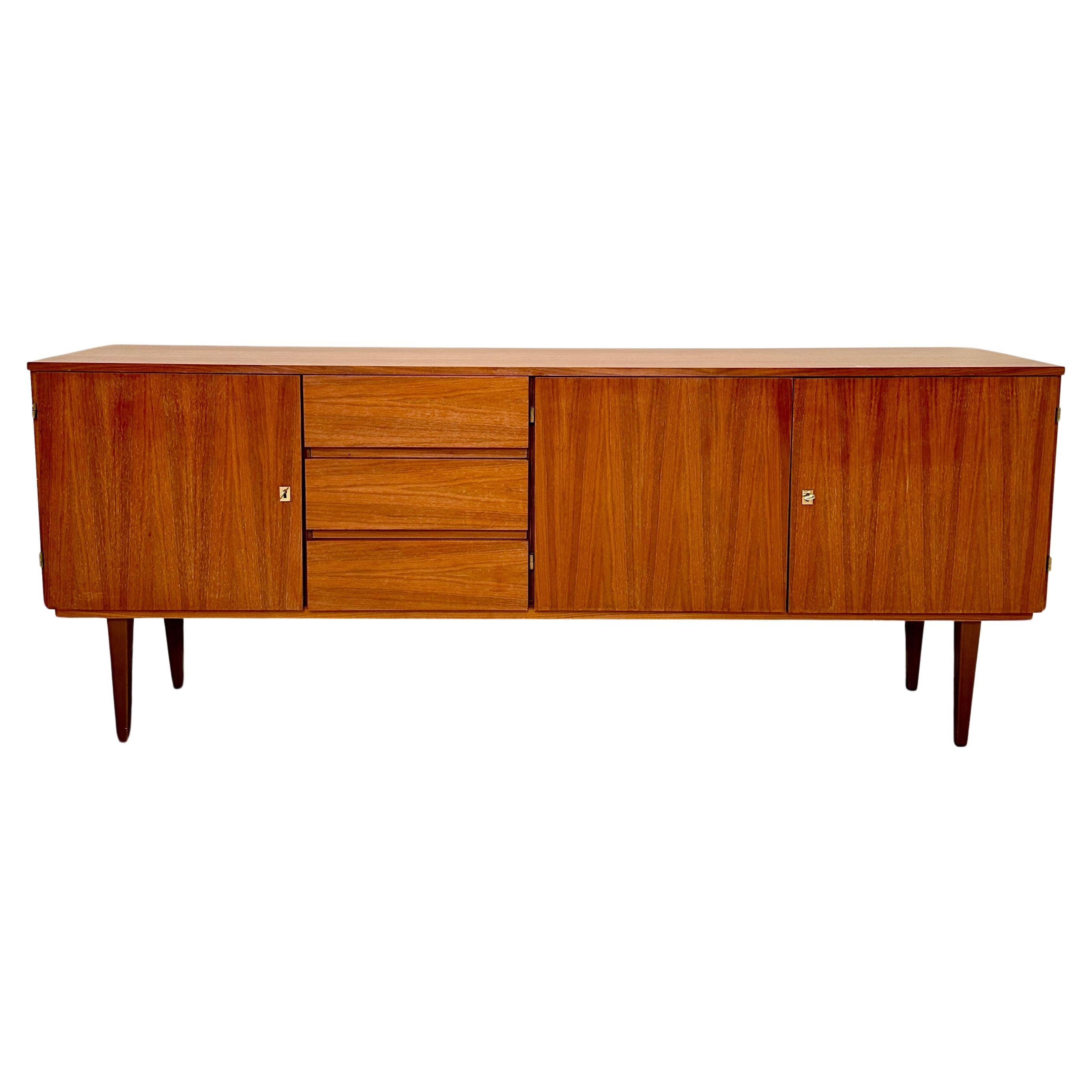 Mid Century German Sideboard Brown Walnut with Drawers and Doors, around 1960
