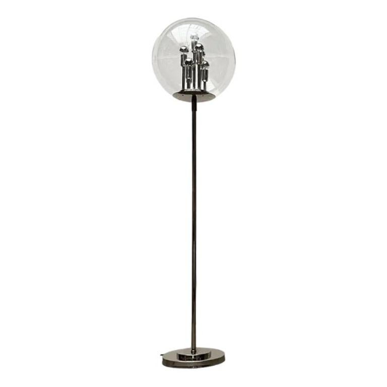 Mid-Century German Space Age Big Ball Planet Chrome and Glass Floor Lamp, 1960s