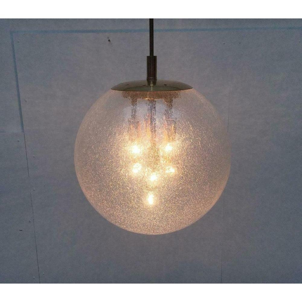 Mid-Century German Space Age Glass and Brass Big Ball Planet Pendant Lamp, 1960s For Sale 4