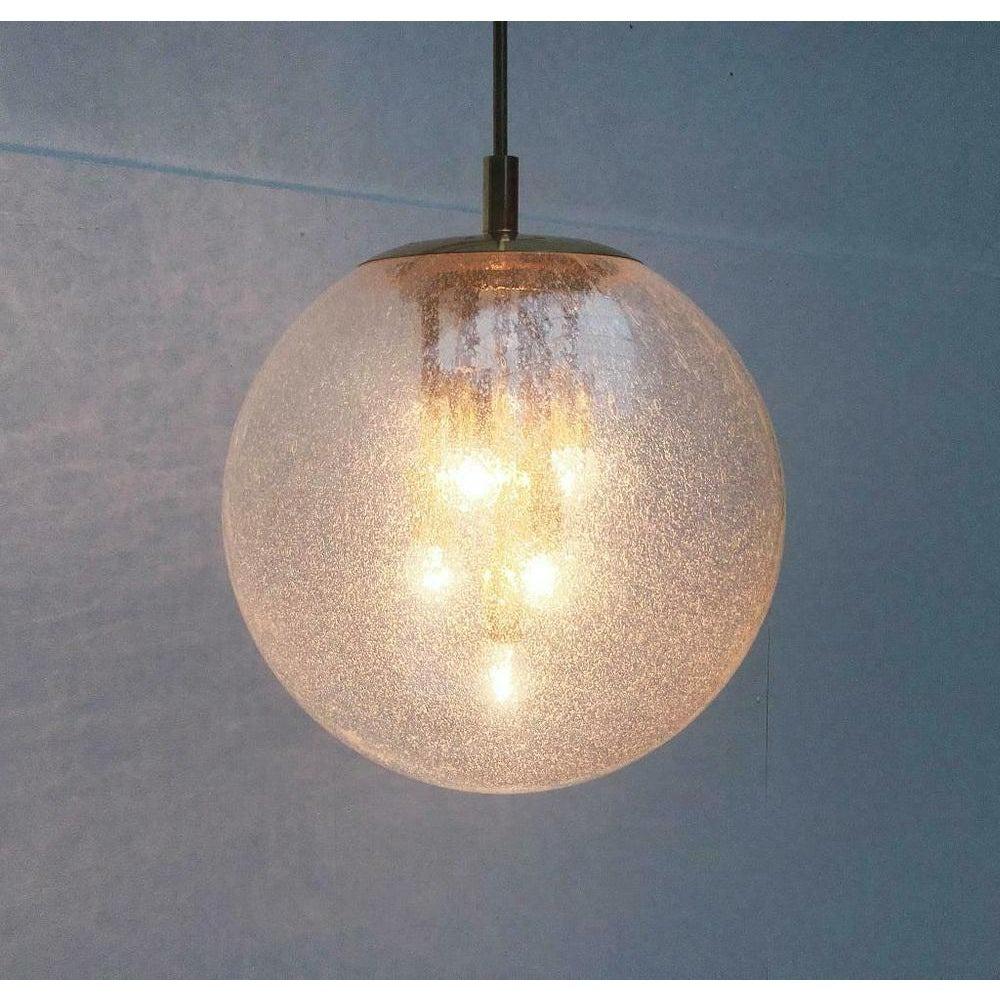 Mid-Century German Space Age Glass and Brass Big Ball Planet Pendant Lamp, 1960s In Excellent Condition For Sale In Hamburg, DE
