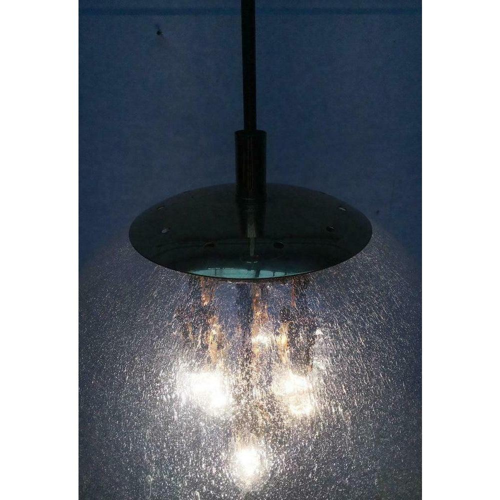 Metal Mid-Century German Space Age Glass and Brass Big Ball Planet Pendant Lamp, 1960s For Sale