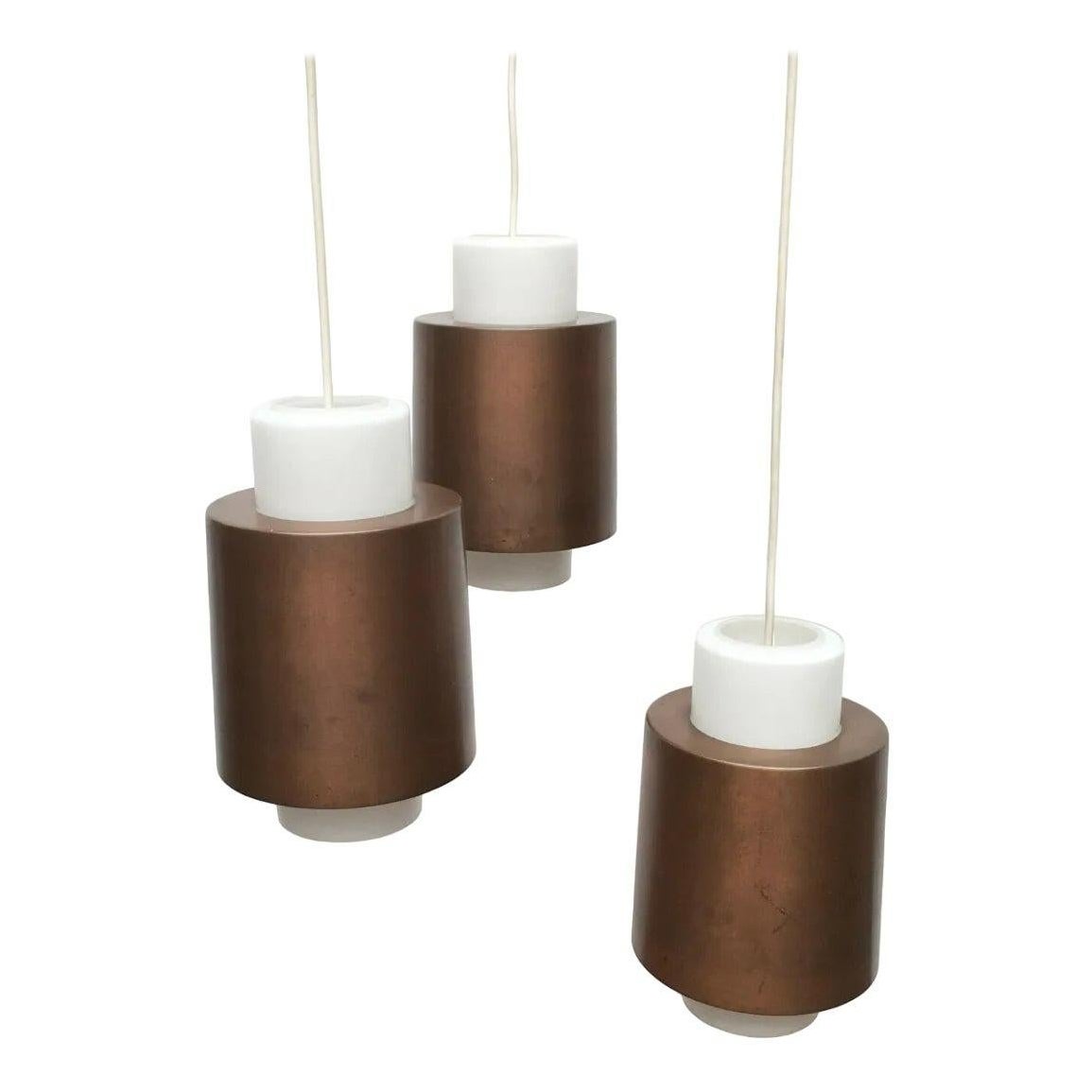 Lampe suspendue en cuivre et verre à triple Cascade, milieu du siècle dernier, A Space, 1960s en vente