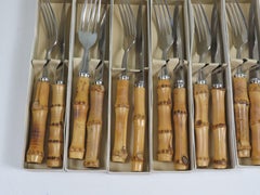 Mid-Century German Steak Cutlery Set for 12 in Bamboo and Stainless Steel, 1960s