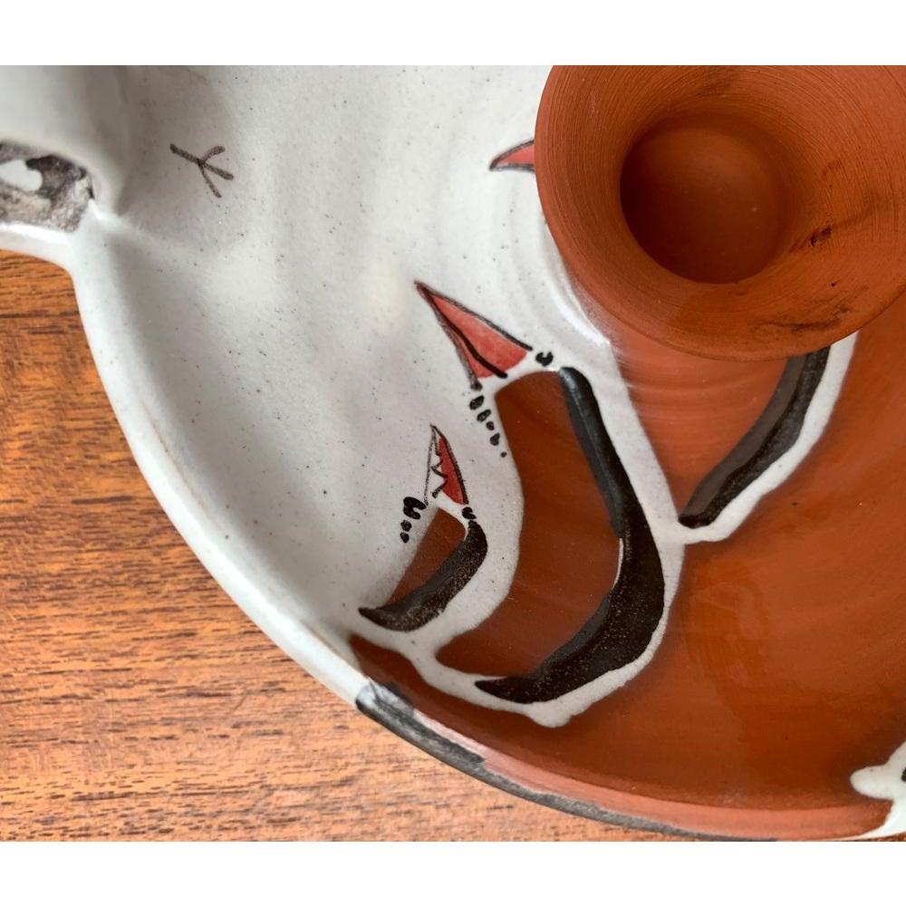 Tedesco Portacandele in Studio Pottery tedesco di metà secolo con disegno di uccello, anni '60 in vendita