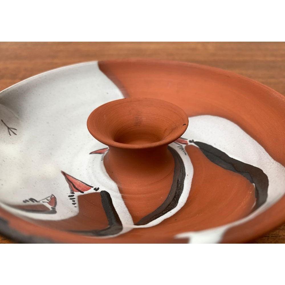 Ceramica Portacandele in Studio Pottery tedesco di metà secolo con disegno di uccello, anni '60 in vendita