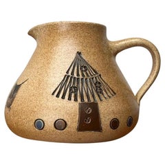Mid-Century German Studio Pottery Jug with Owl Design from Heinz Dietz, 1960s