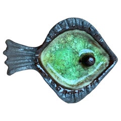 Mid-Century German Studio Pottery Wall Plaque with Fish Design, 1960s