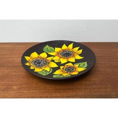 Mid-Century German Studio Pottery Wall Plate with Sunflower Design, 1960s